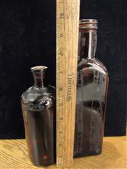 VTG LOT OF 4 GLASS BROWN & CLEAR MEDICINE BOTTLES